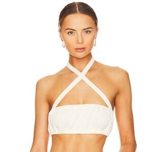 NWT WeWoreWhat Tie Halter Bra Top, Small Ivory | $49 Retail